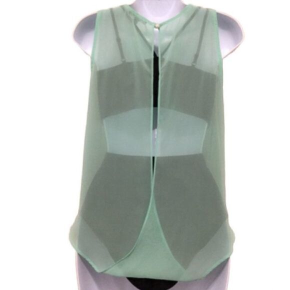 Soprano Draped Split Back Blouse Black Collar Sea-foam Green Small - Picture 10 of 11